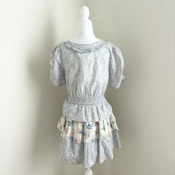 SALE! loveshackfancy - roth dress mini ruffled v-neck puff sleeves print floral - Picture 7 of 9